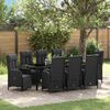 vidaXL Set da Pranzo per Giardino con cuscino 9 pcs Nero polyrattan