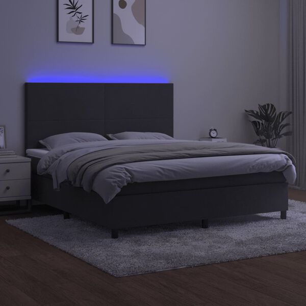 vidaXL Letto a Molle con Materasso e LED Grigio Scuro 180x200 cm