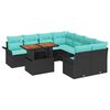 vidaXL Set Divano da Giardino con cuscino 9 pcs Nero e Blu polyrattan