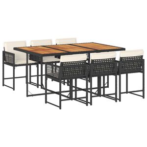 vidaXL Set da Pranzo da Giardino 7 pz Nero con Cuscini in Polyrattan
