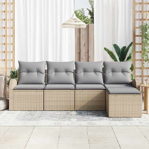 vidaXL Set di divani 5 pcs Beige e Grigio Chiaro polyrattan