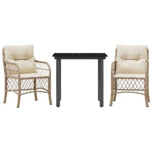 vidaXL Set da Bistr&ograve; 3 pz con Cuscini Beige in Polyrattan