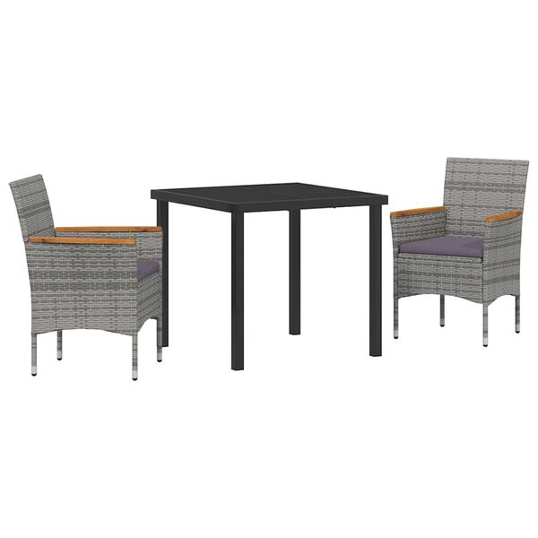 vidaXL Set da Pranzo per Giardino con cuscino 3 pcs Grigio polyrattan
