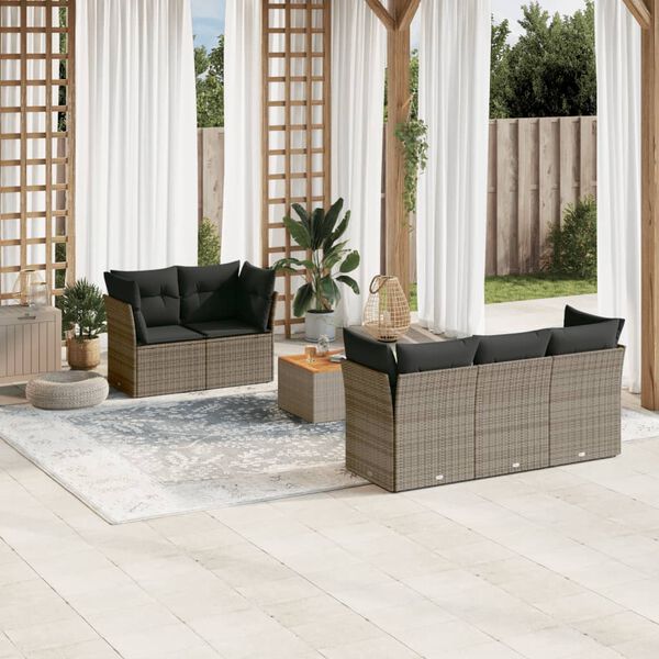 vidaXL Set Divano da Giardino 6 pz con Cuscini Grigio in Polyrattan