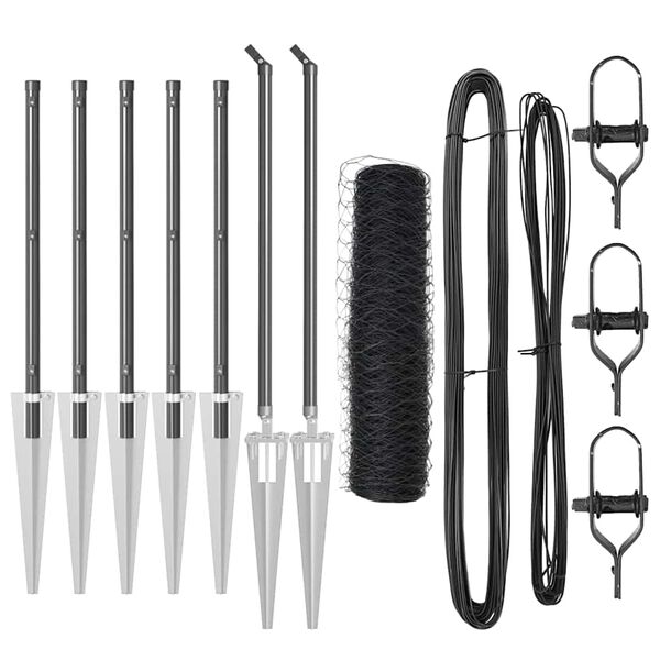 vidaXL Recinzione con pali. Grigio 0.5 x 10 m Acciaio rivestito in PVC