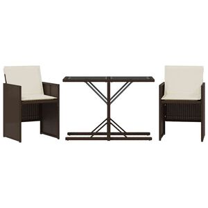 vidaXL Set Bistr&ograve; 3 pz con Cuscini Marrone in Polyrattan
