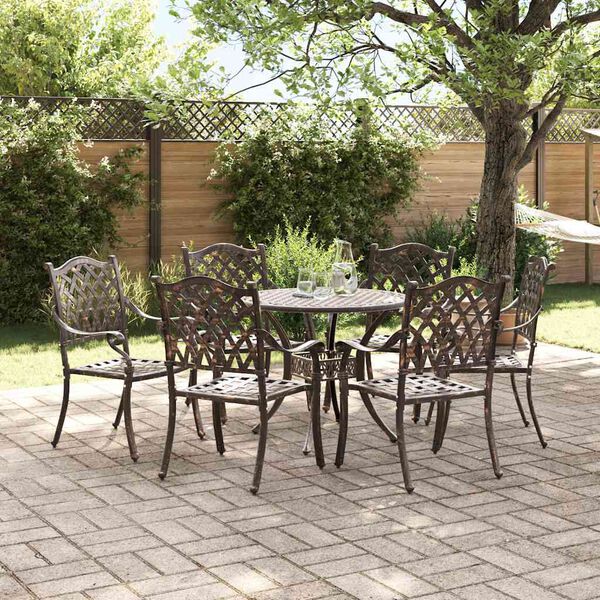 vidaXL Set da Pranzo per Giardino 7 pcs Bronzo Alluminio