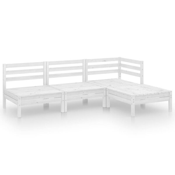 vidaXL Set Salotto da Giardino 4 pz in Legno Massello di Pino Bianco