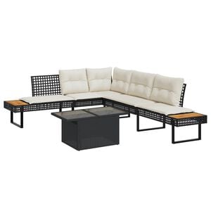 vidaXL Set Divani da Giardino 2 pz con Cuscini Nero Polyrattan e Vetro