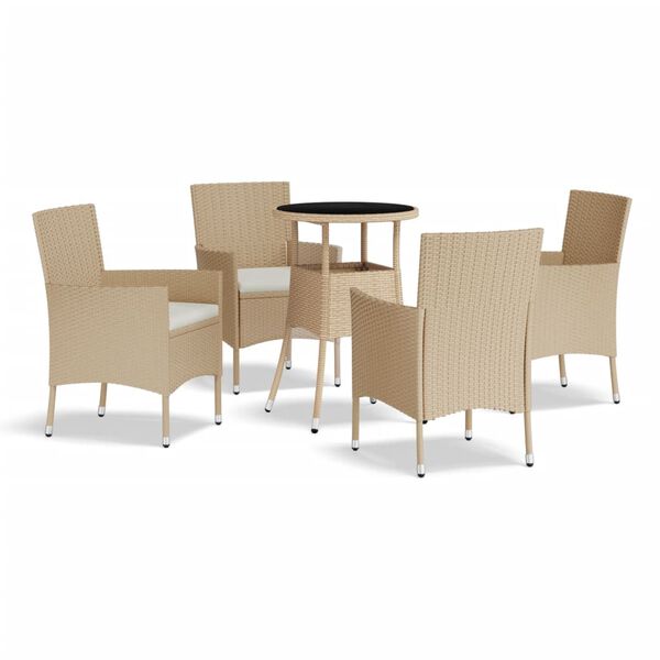 vidaXL Set da Bistrò da Giardino 5 pz con Cuscini Beige in Polyrattan