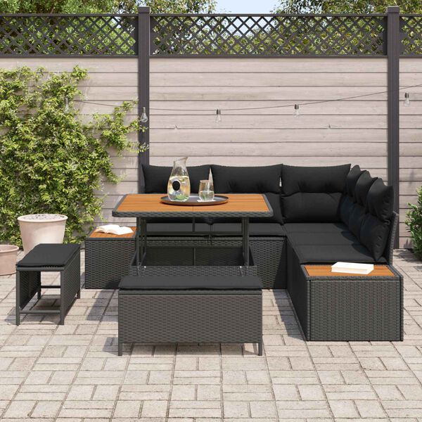 vidaXL Set Divano da Giardino con cuscino 8 pcs Nero Poly Rattan