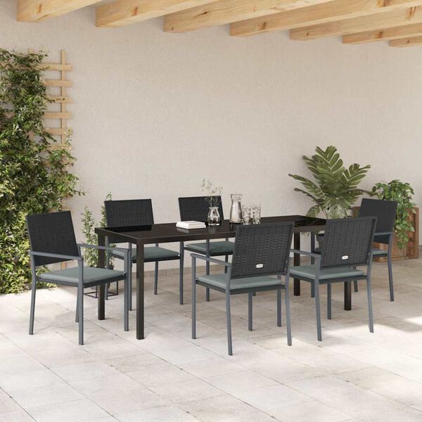 vidaXL Set da Pranzo per Giardino 7 pcs Nero e Grigio Chiaro