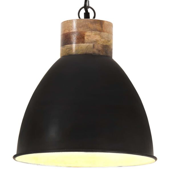 vidaXL Lampada Soffitto Industriale Nera Ferro Legno Massello 46cm E27