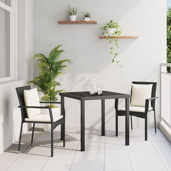 vidaXL Set da Pranzo per Giardino con cuscino 3 pcs Nero polyrattan