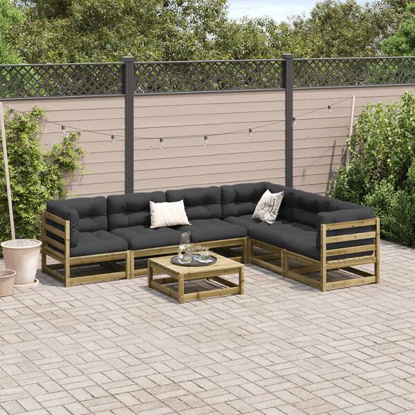 vidaXL Set Divani da Giardino 7pz con Cuscini Legno Impregnato di Pino