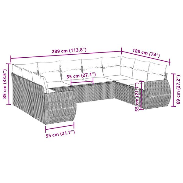 vidaXL Set Divani da Giardino 9 pz con Cuscini Nero in Polyrattan