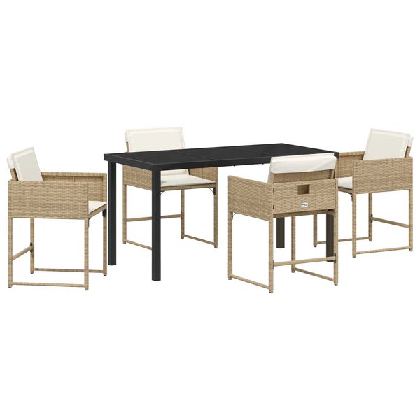 vidaXL Set da Pranzo per Giardino con cuscino 5 pcs Beige polyrattan