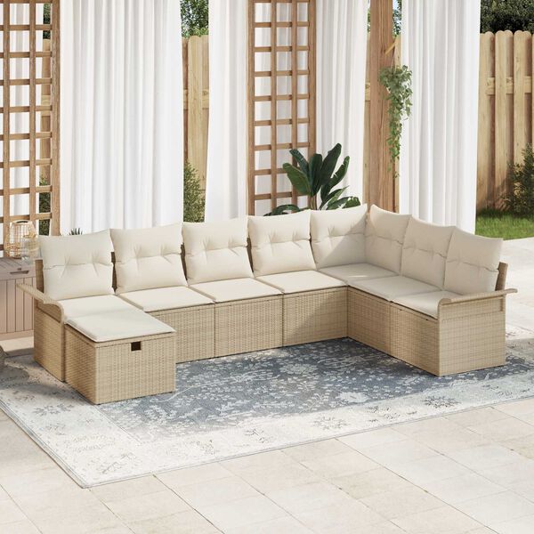 vidaXL Set Divano da Giardino 8 pcs Beige e Crema polyrattan