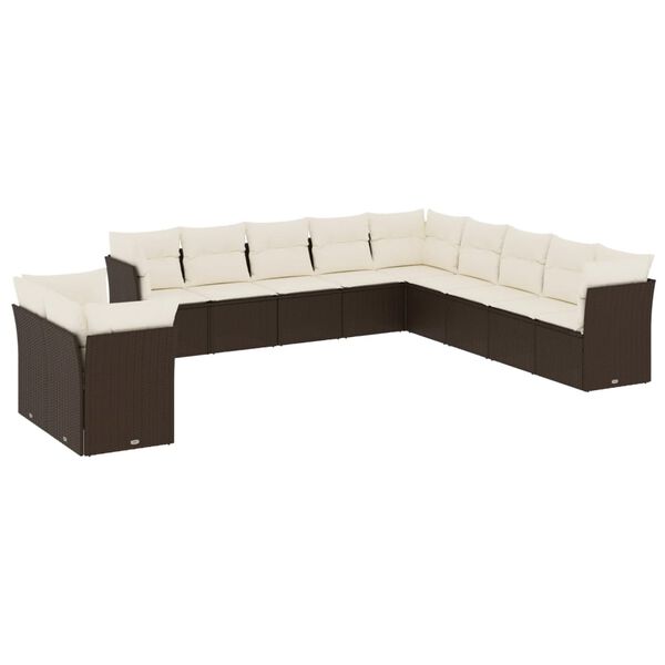 vidaXL Set Divani da Giardino 11 pz con Cuscini Polyrattan Marrone