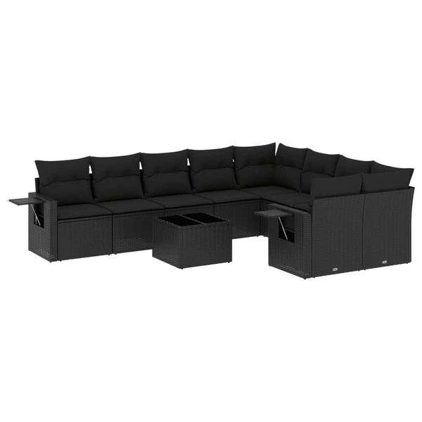 vidaXL Set Divani da Giardino 10pz con Cuscini in Polyrattan Nero