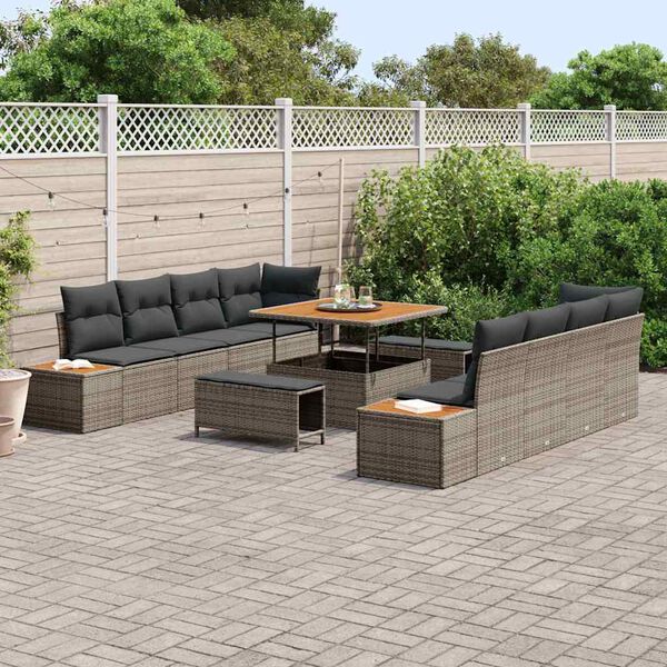 vidaXL Set Divano da Giardino con cuscino 11 pcs Grigio Poly Rattan