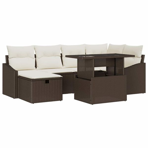 vidaXL Set Divano da Giardino con cuscino 7 pcs Marrone polyrattan
