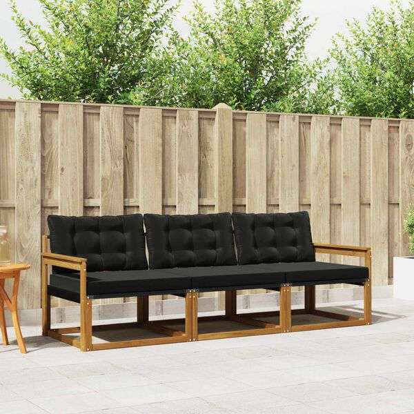 vidaXL Set di divani da esterno con cuscino 3 pcs Naturale e Nero