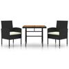 vidaXL Set da Pranzo per Giardino 3 pz in Polyrattan Nero