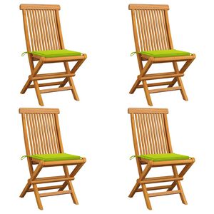 vidaXL Sedie da Giardino Cuscini Verde Brillante 4 pz Massello di Teak