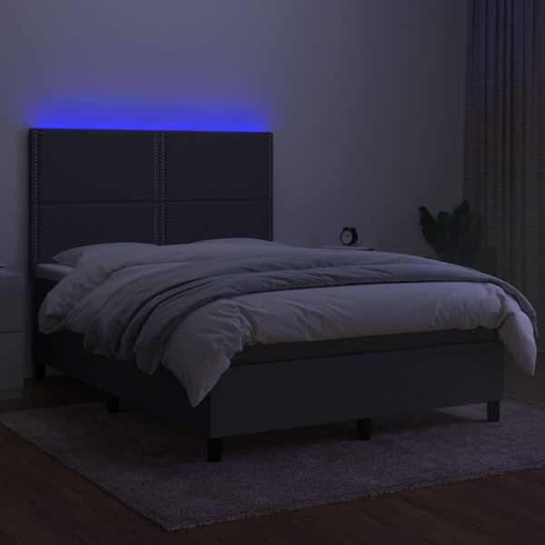 vidaXL Letto a Molle Materasso e LED Grigio Scuro 140x190cm in Tessuto