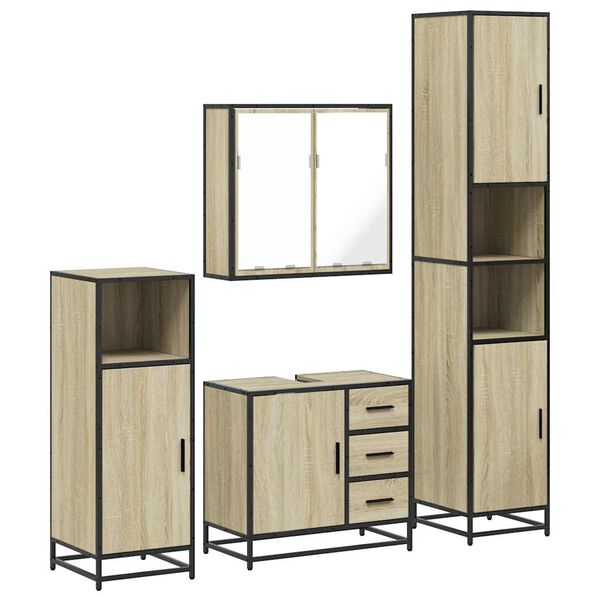 vidaXL Set Mobili da Bagno 4 pz Rovere Sonoma in Legno Multistrato