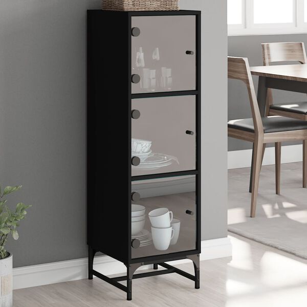 vidaXL Credenza con Ante in Vetro Nera 35x37x120 cm