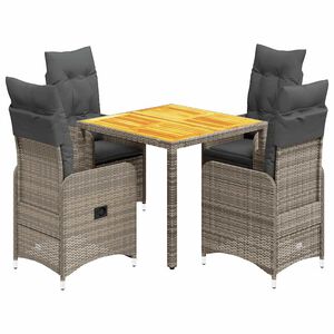 vidaXL Set Bistr&ograve; da Giardino 5 pz con Cuscini in Polyrattan Grigio