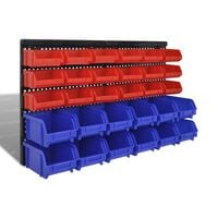 vidaXL Contenitore Plastica per Garage da Parete Set 30 pz Blu e Rosso