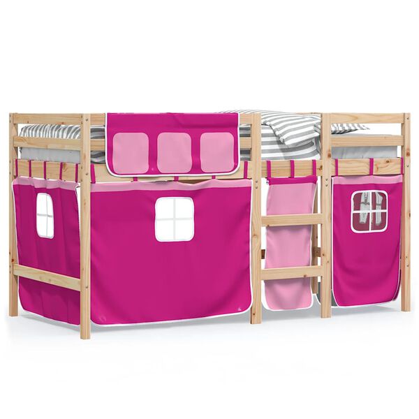 vidaXL Letto a Soppalco con Tende Bambini Rosa 90x190 cm Massello Pino