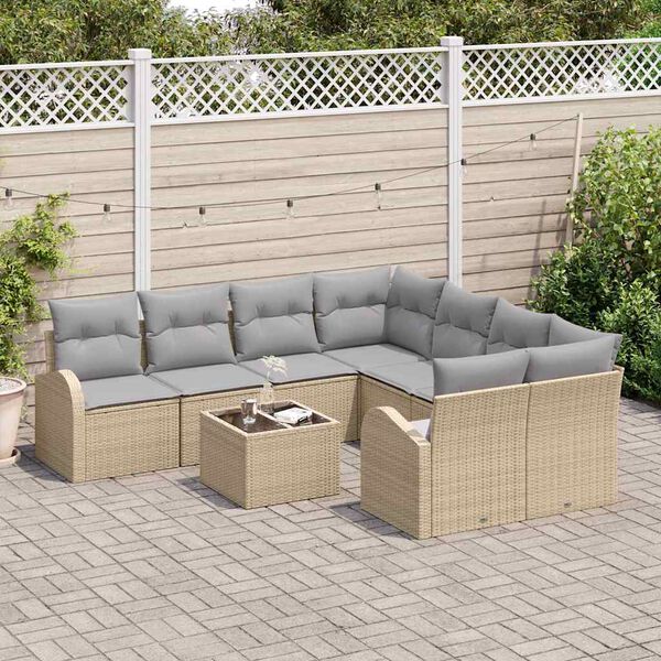 vidaXL Set di divani con cuscino 9 pcs Beige e grigio polyrattan