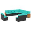 vidaXL Set Divani da Giardino 13 pz con Cuscini Nero in Polyrattan