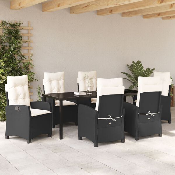 vidaXL Set da Pranzo per Giardino con cuscino 7 pcs Nero polyrattan