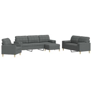 vidaXL Set Divani 4 pz con Poggiapiedi e Cuscini Grigio Scuro Tessuto