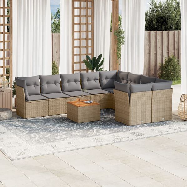 vidaXL Set Divano da Giardino 10 pz con Cuscini Beige Misto Polyrattan