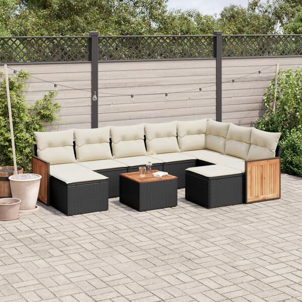 vidaXL Set Divani da Giardino 10pz con Cuscini in Polyrattan Nero