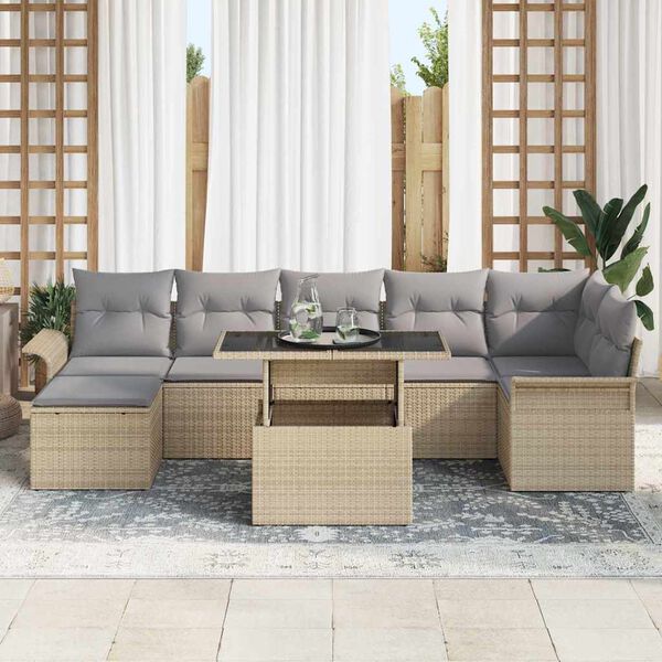 vidaXL Set Divano da Giardino con cuscino 8 pcs Beige Poly Rattan