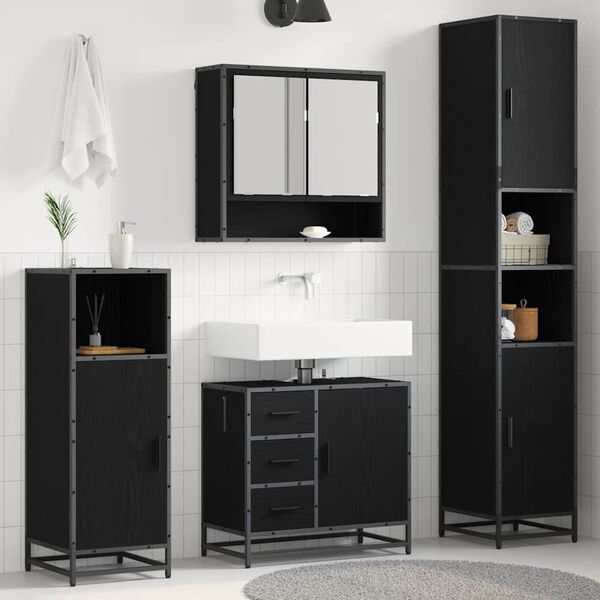 vidaXL Set di mobili per il bagno 3 pcs Rovere nero Legno multistrato
