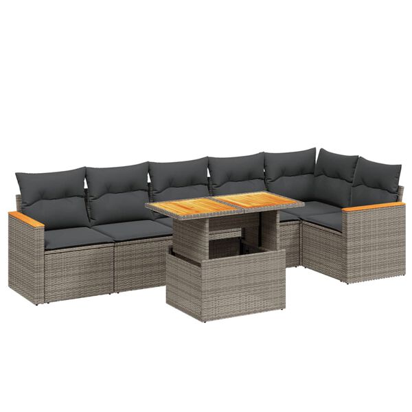 vidaXL Set Divani da Giardino 7 pz con Cuscini Grigio in Polyrattan