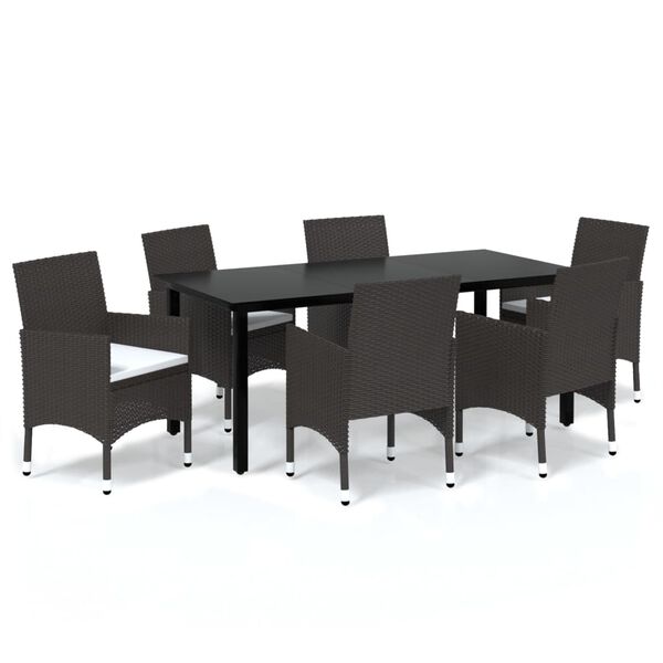 vidaXL Set da Pranzo da Giardino 7 pz con Cuscini Polyrattan Marrone