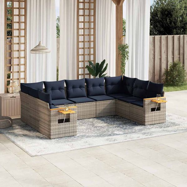 vidaXL Set Divani da Giardino 9 pz con Cuscini Grigio in Polyrattan