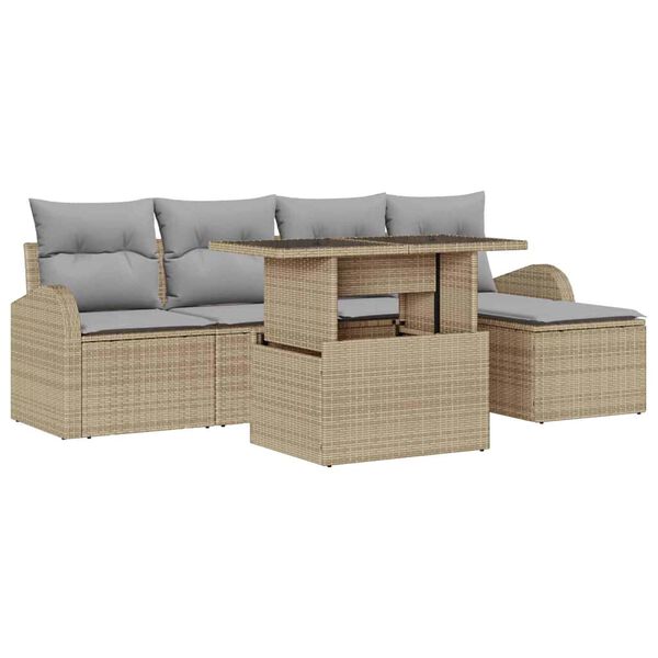 vidaXL Set Divano da Giardino con cuscino 6 pcs Beige polyrattan