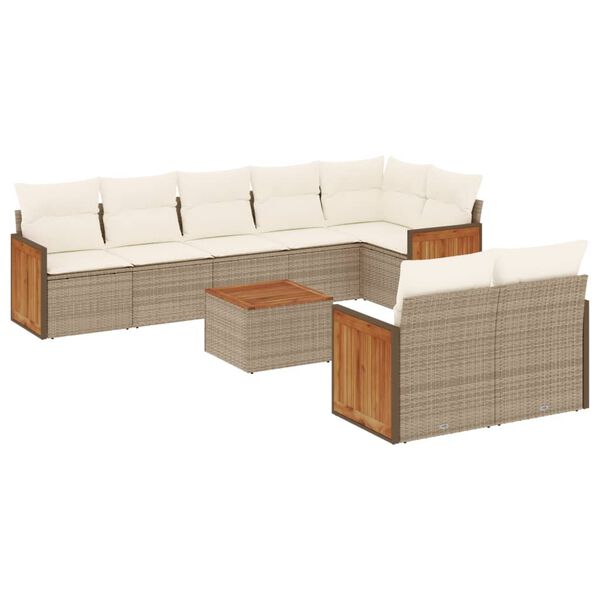 vidaXL Set Divano da Giardino 9 pz con Cuscini Beige in Polyrattan