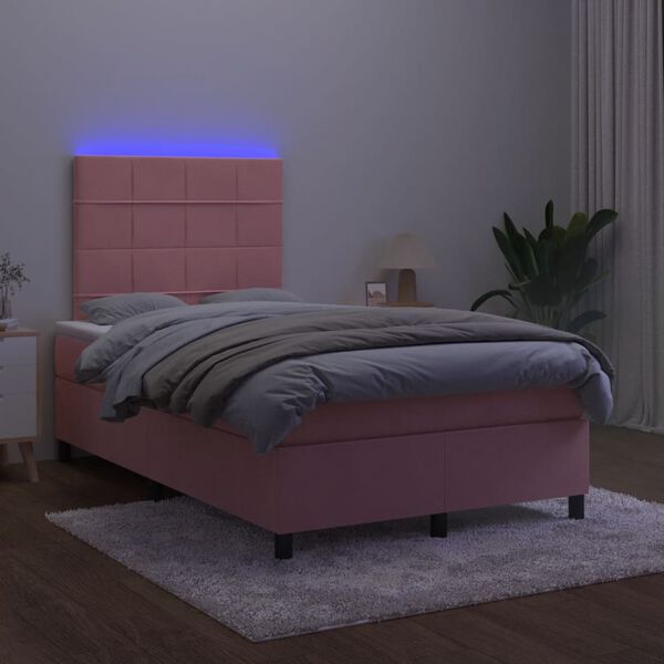 vidaXL Letto a Molle con Materasso e LED Rosa 120x190 cm in Velluto