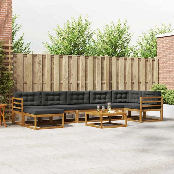 vidaXL Set di divani da esterno con cuscino 8 pcs Naturale e Antracite